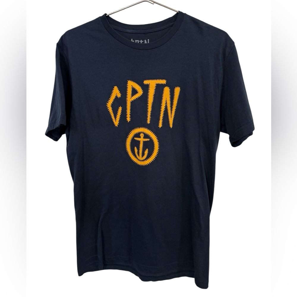 Retro Captain Fin Surf Nautical Navy Blue Men’s M Graphic T-Shirt MINTY